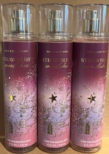 3 x Bath & Body Works Strawberry Snowflakes Fine Fragrance Body Mist 8 oz New