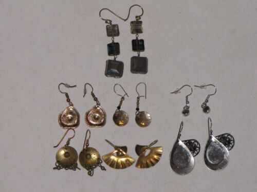 Lot Of 7 Earrings Dangle Gold Plated Fan Asian Round Hook Egg Rhinestones Womens - Picture 19 of 24