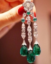 Cubic Zirconia Three Line Drop Dangle Earrings Green Pear 925 Sterling Silver