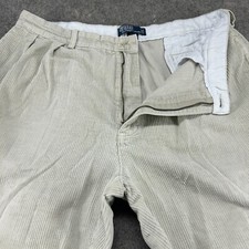 VINTAGE Polo Ralph Lauren Pants Men 36x29 Beige Chino Corduroy Baggy Pleated 90s