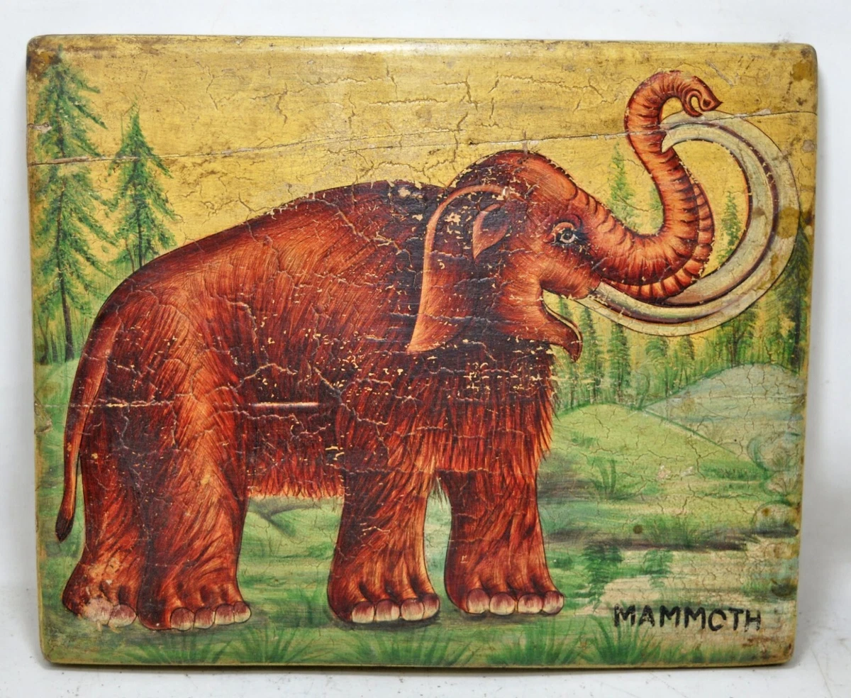 Vintage Wooden Elephant Painted Panel Original Old Fine Hand Painted