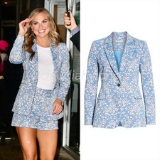 ALICE OLIVIA Macey Cornflower Blue White Floral Printed Blazer Jacket Sz 2