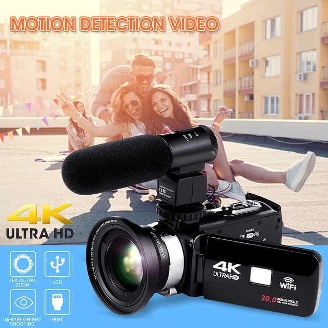 4K WiFi Ultra HD 1080P 3'' Digital Video Camera Camcorder DV + Lens