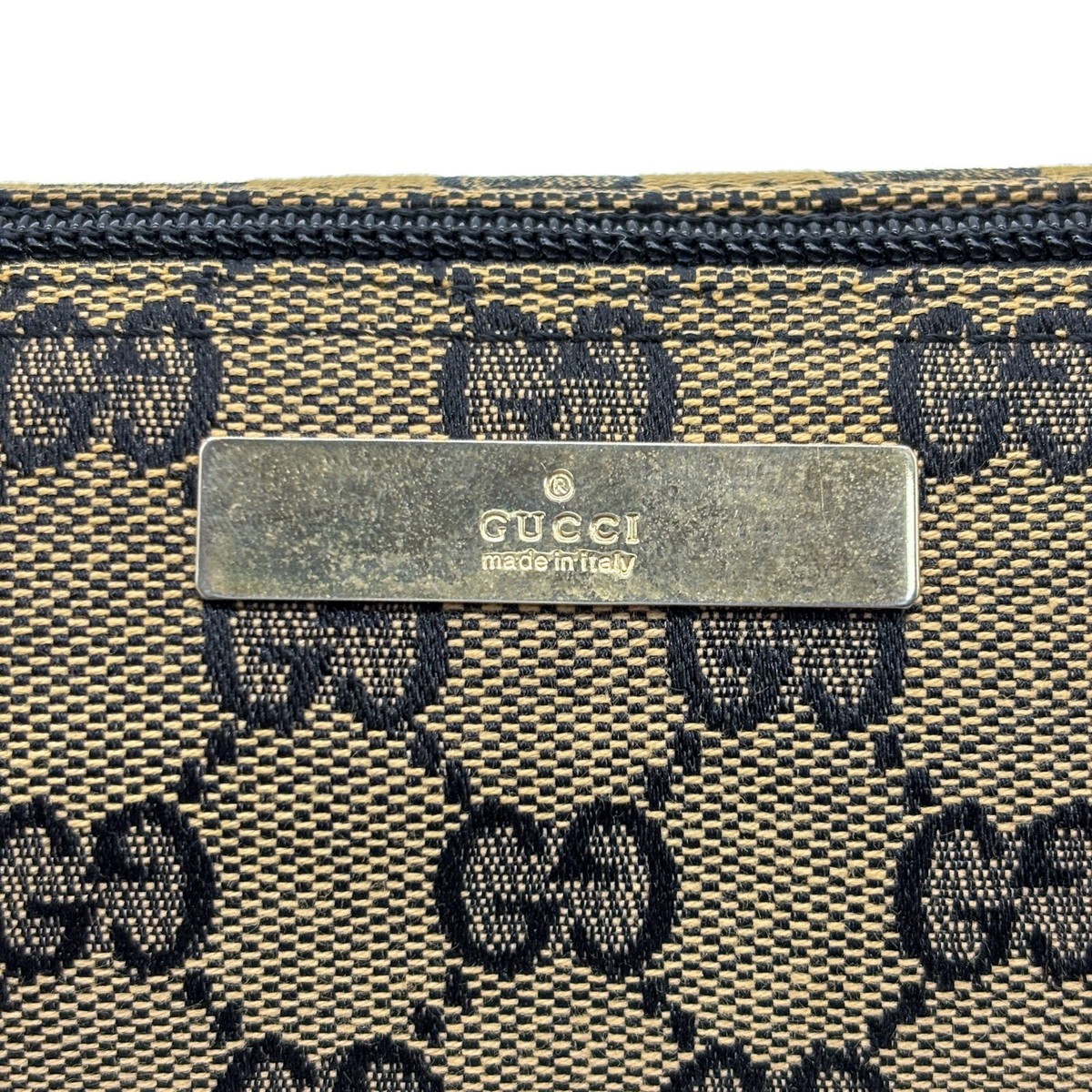 GUCCI Accessory Pouch Handbag Purse GG Canvas Brown Black