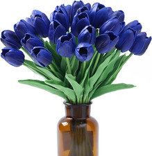 15Pcs Real Touch Deep Blue Silk Tulips for Home Decor  Wedding Arrangements