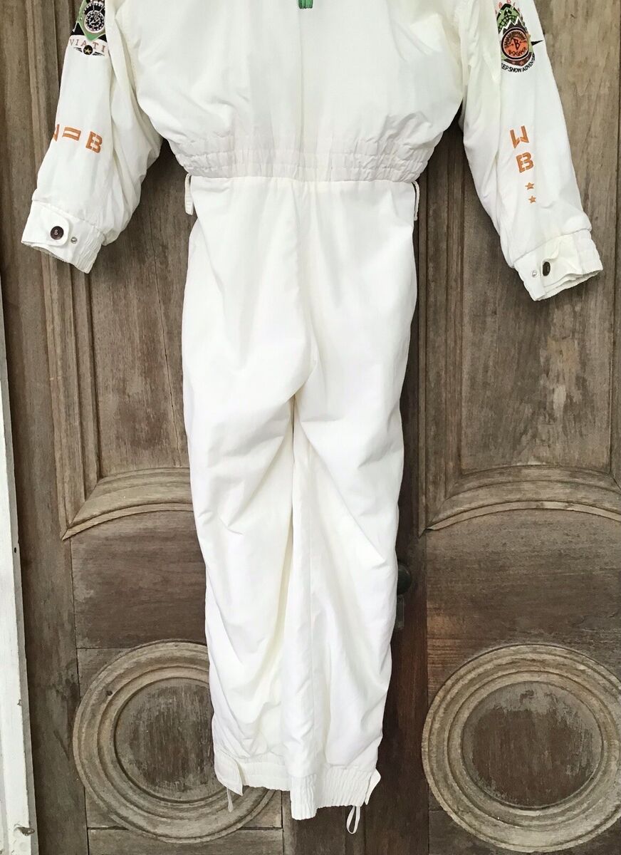 Vintage Willy Bogner Aviator One Piece Ski Suit: White with Vintage Willy Bogner Aviator One Piece Ski Suit: White with
