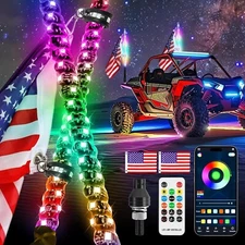 2PCS 2ft RGB LED Spiral Whip Lighted Antenna Chase ATV UTV For Can-Am RZR Truck
