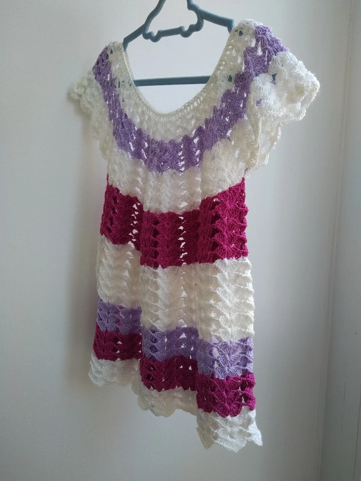Crochet dress tunic mesh fishnet lace sleeveless hand knit toddlers 3T - 5T - Image 4 of 4