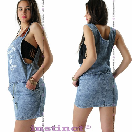 Salopette donna jeans vestito dress miniabito corto tuta copricostume  IS5063 | eBay