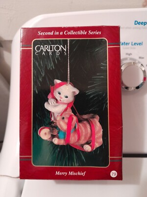 Carlton Cards Merry Mischief 2nd in Series Kitten Playing Ornament  NEW #79