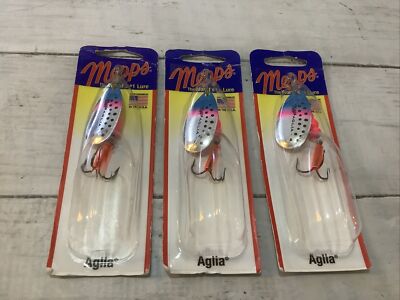 Lot 3 Mepps Aglia In-Line Spinner 1/3 Oz Plain Treble Hook Rainbow Trout B4 RBT