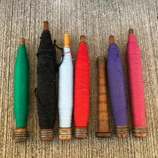 7 Vintage Antique Wooden Yarn/Thread Spool Spindle Bobbin Wood Loom