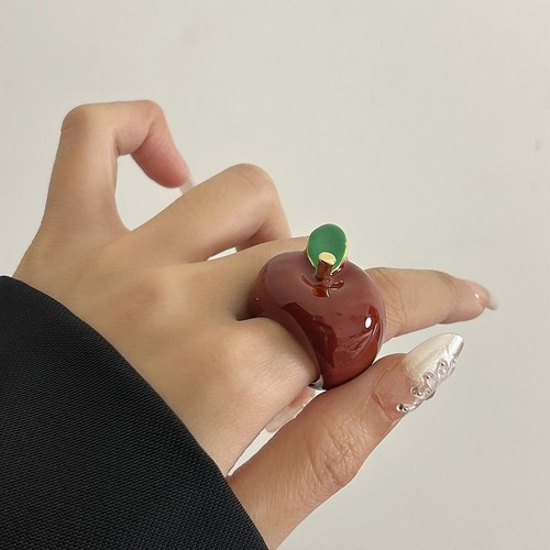 Geometric Drip Oil Ring Strawberry Fruit Enamel Ring Painting Ring Women