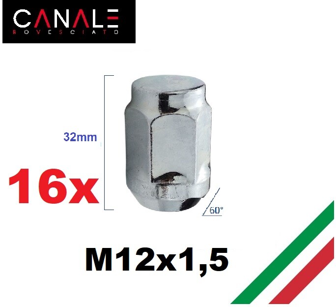 16 dadi per ruota aperti M12 x 1,25 mm, dado conico SW21 galvanizzato per cerchi in acciaio
