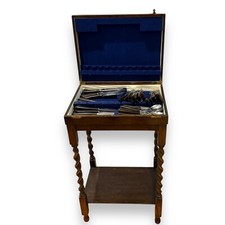 Vintage Oak Barley Twist Cutlery Table and 48 piece Cutlery Set