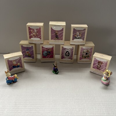 Vtg Hallmark Keepsake Easter Ornament Lot Of 9 Spring Rabbit Crayola w/ Box 90s