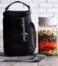 Retired Pampered Chef MAKE & TAKE SET Mason Jar/Fork & Spoon/Insulated LUNCH BAG