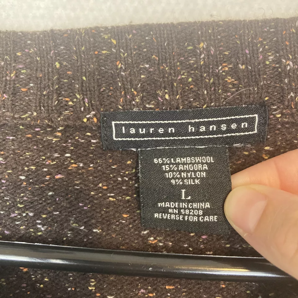 Suéter Cárdigan Lauren Hansen Grande Tejido con Cable Lana de Cordero Angora Seda Foto 2 de 4