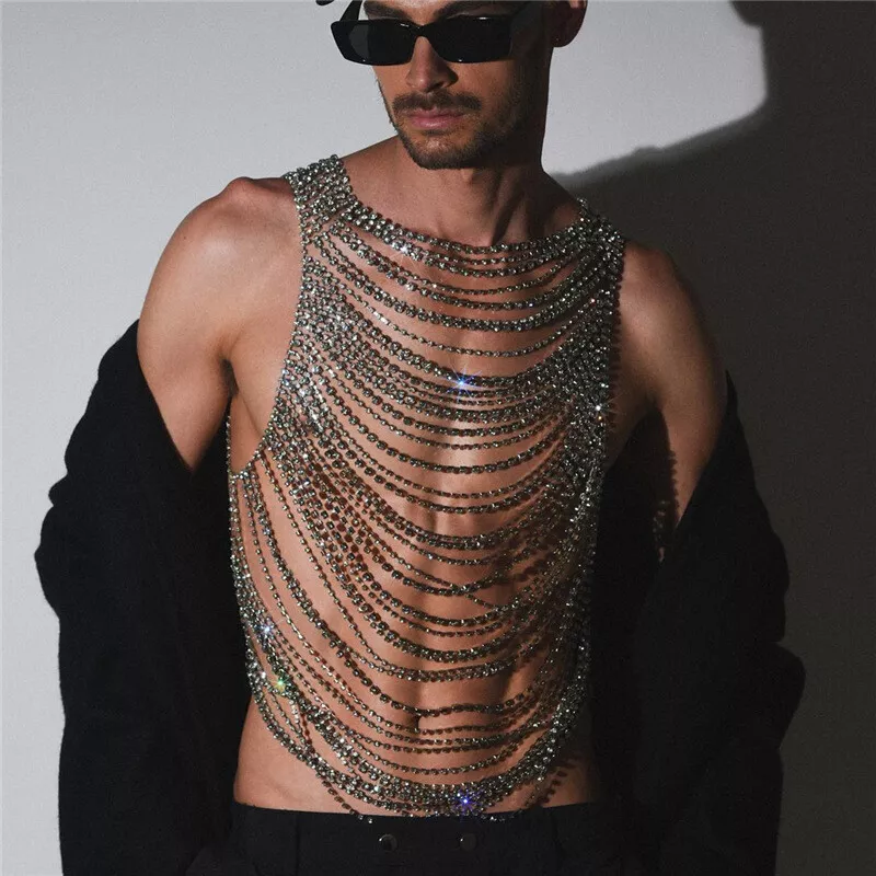 Hot Mens Body Chain Women Crystal Vest Rhinestone Party Clubbing Beach  Choker