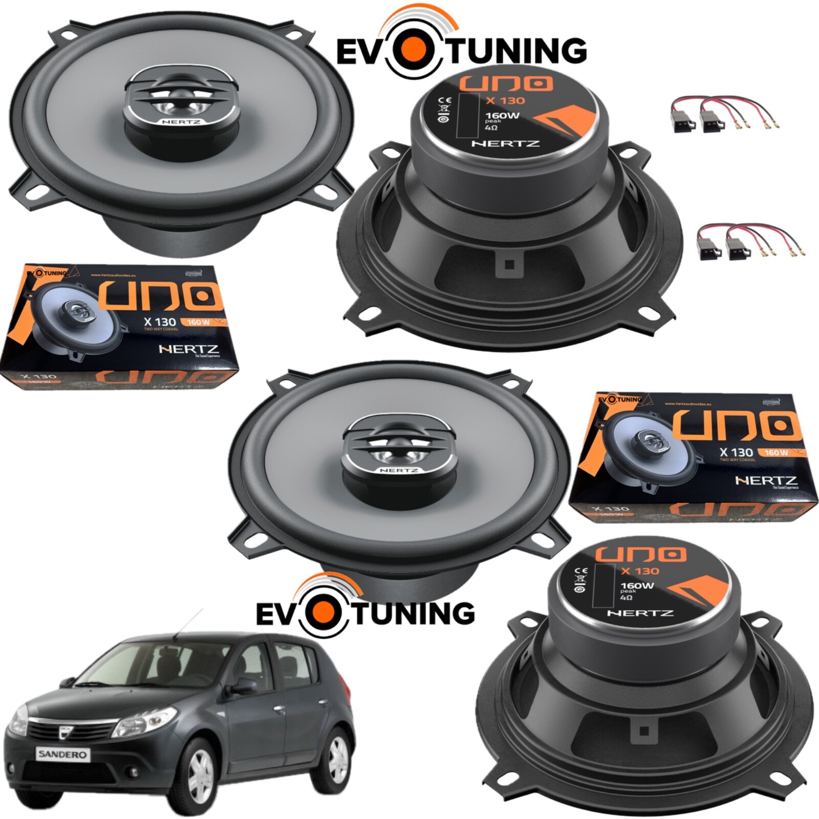 Kit 4 Casse Altoparlanti Hertz X130 Ant+Post per Dacia Sandero I dal 2007-16