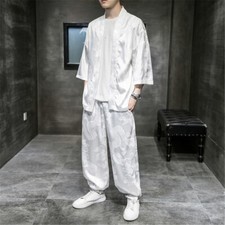 Men Baggy Tracksuit Hanfu Outfit Casual Long Sleeve Shirt Shorts Tang Suit