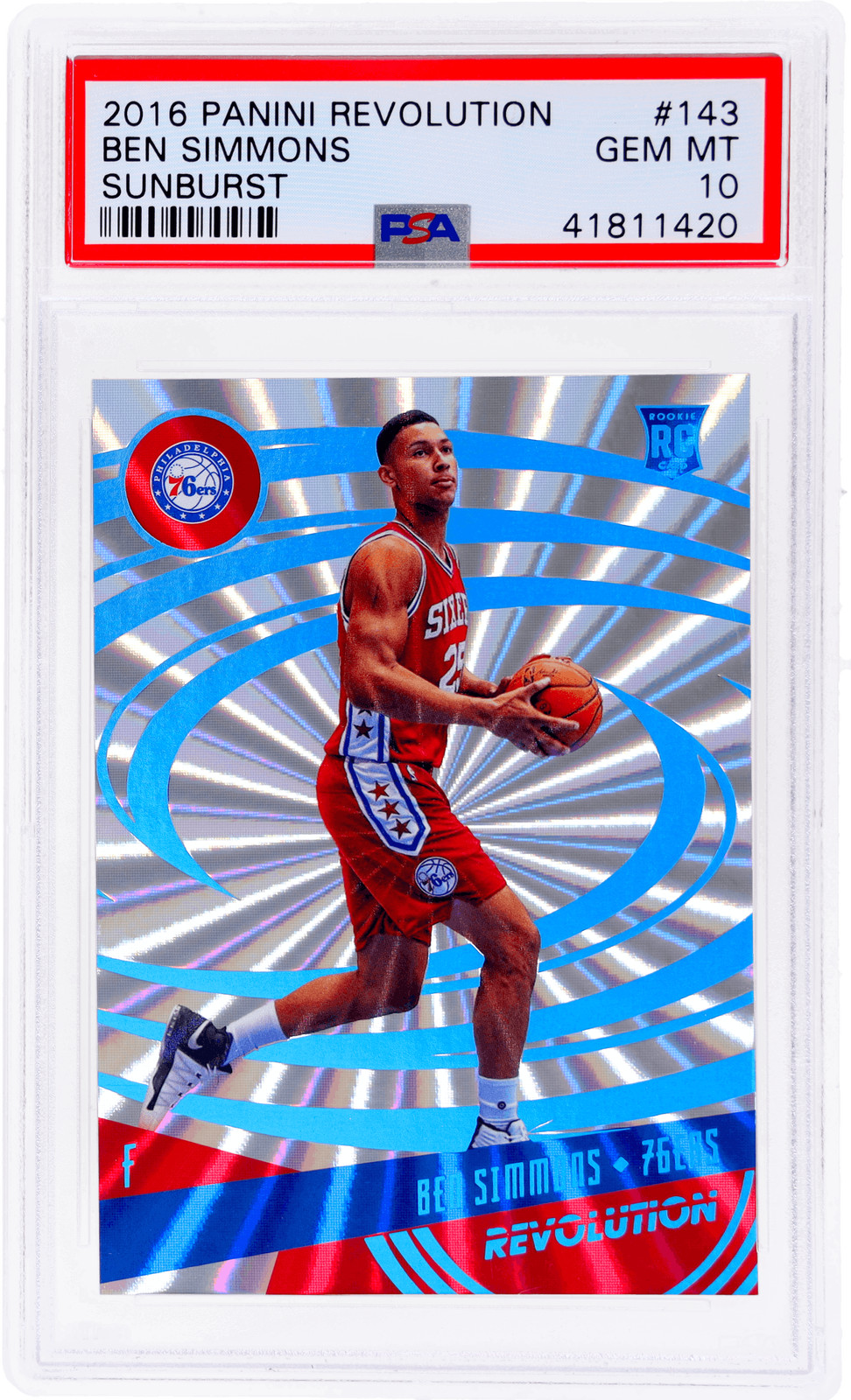 2016 Panini Revolution Ben Simmons Sunburst #143 /75 PSA 10 Rookie RC