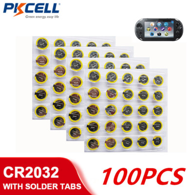 100PC CR2032 CR 2032 NES SNES Save Battery 3V with Solder Tabs for CMOS Calendar