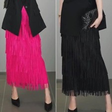 Donna a Strati Nappa Lungo Gonne Elastico Vita Solido Sciolto Casual Danza