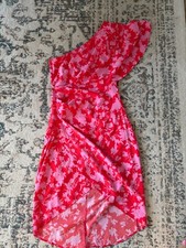 pink and red floral one shoulder dress