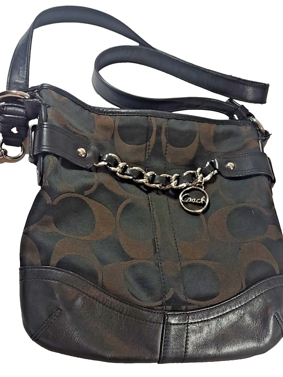 Coach Canvas/Leather F19730 Signature Crossbody Optic Chain Black 