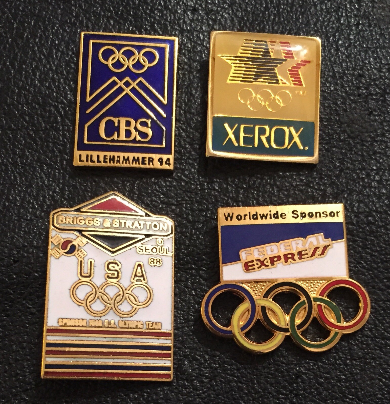 Set / Lot of 4 Vintage Olympic Sponsor Media Lapel Pins Fed Ex CBS