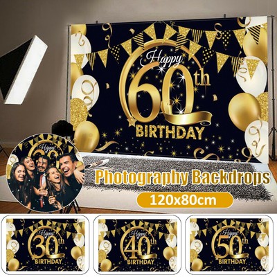 birthday 60th backdrop gold happy background balloon banner