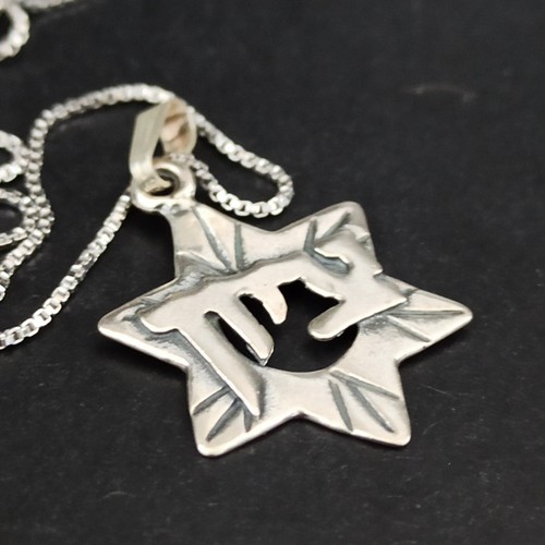 Men's Star of David Zion Necklace Vintage Silver 925 Hebrew Letters Gift Box VTG - Picture 14 of 19