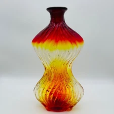 Blenko 6215V Hour Glass Vase Tangerine Marked And Dated 2014 Glows
