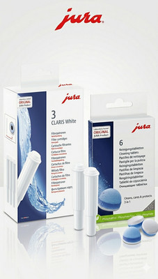 JURA Wasserfilter CLARIS White 3er + Reinigungstabletten 6 Stück