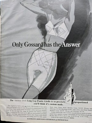 1964 Women's Gossard Answer Girdle Bra Vintage fashion Art ad
