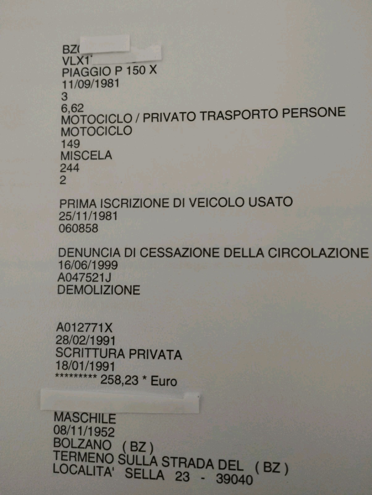 Vespa Px 150 Bolzano solo Visura No ET3