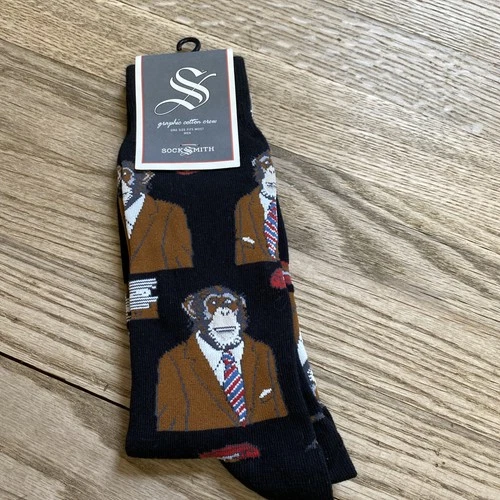 NWT Socksmith Monkey Business Apes Chimpanzee Graphic Cotton Crew Socks One Size
