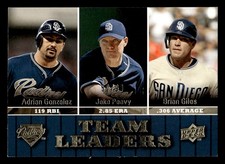 2009 UD #438 Adrian Gonzalez / Jake Peavy / Brian Giles TL, SN99 Gold #/99
