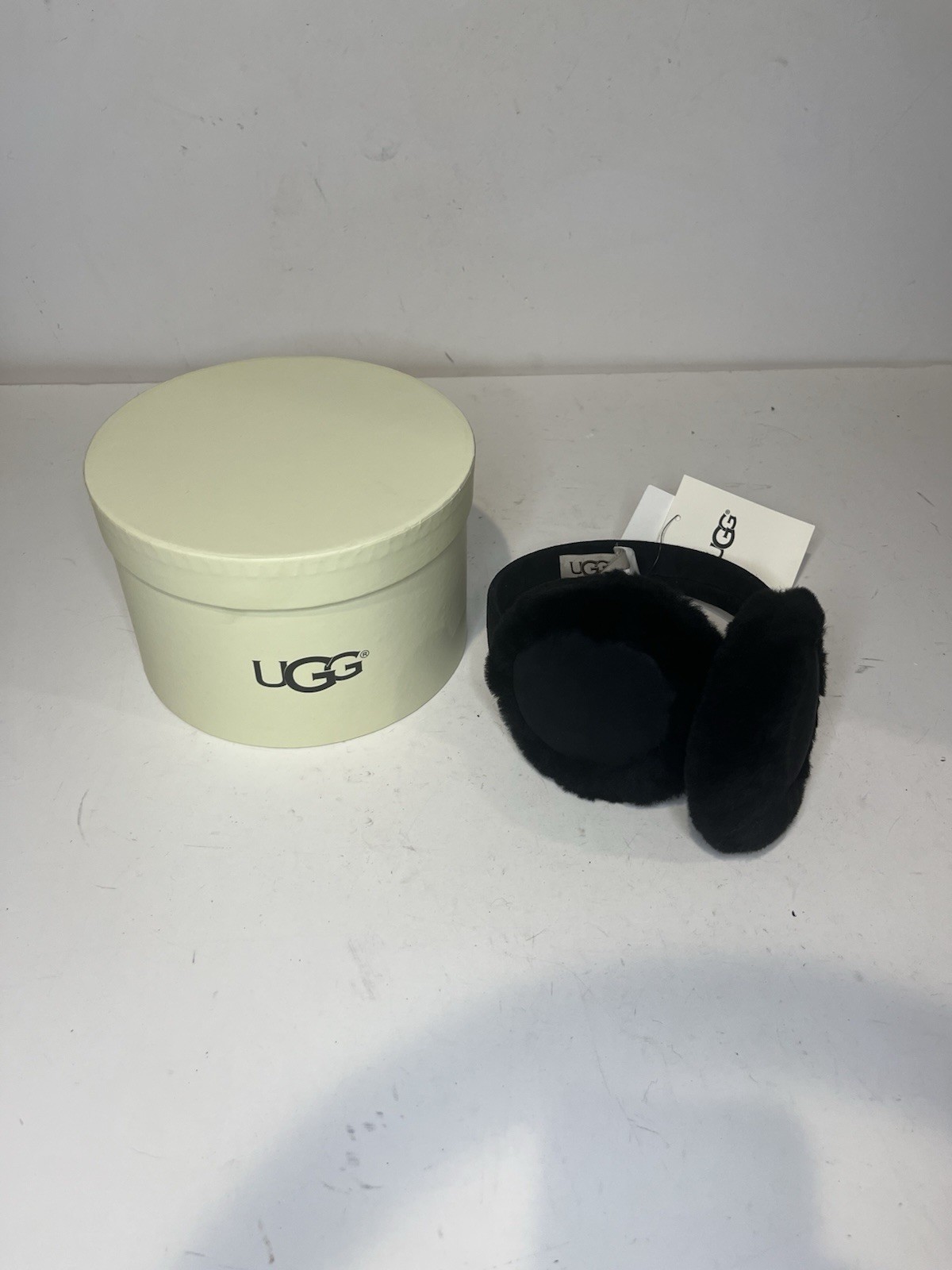 UGG  Black Shearling Sheep Fur Earmuff Real Shearling Sheepskin Australia Winter