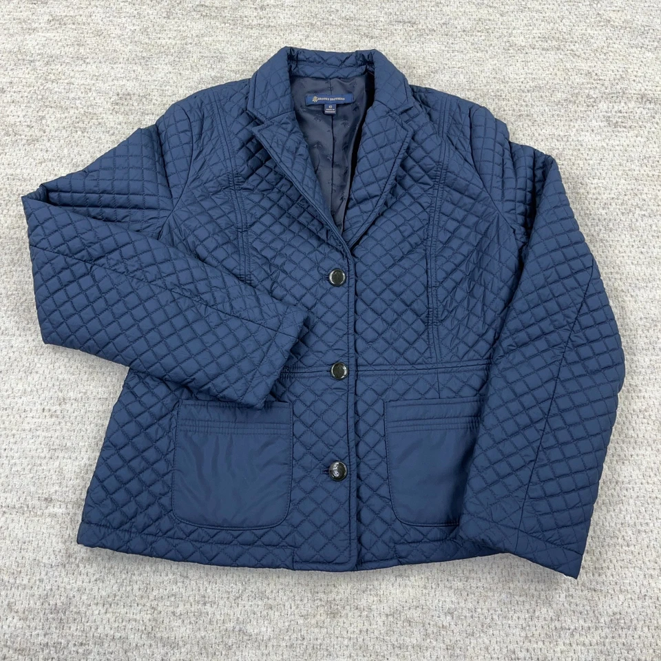 Chaqueta acolchada acolchada acolchada Brooks Brothers para mujer talla 10 azul marino tareas abotonadas Foto 2 de 4