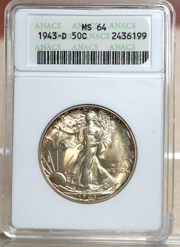 1943-D WALKING LIBERTY HALF DOLLAR ANACS MS64  2436199 - OLD HOLDER