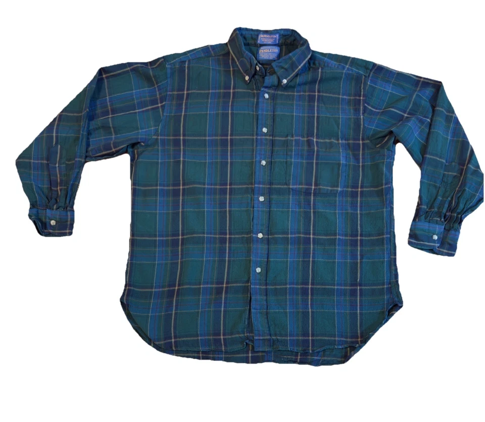 Vintage Pendleton Men’s Wool Button-Up Shirt XL Long Sleeve Green Striped - Image 2 of 4