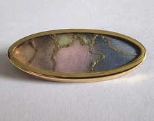 Vintage Brosche Seidenmalerei Uhlig Stil Glitzereffekten Gold Ton Edel Schick