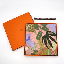 Auth Hermes Carré 90 Flora Graeca Cashmere & Silk Scarf W/Box BA070023