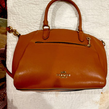 Coach Satchel/Top Handle Bag, Brown Pebbled, Zip Closure, Gold Hardware, Pockets