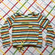 VTG 1970s Sears JR Bazaar Striped Long Sleeve Shirt Rainbow Colors Retro 70s Tee