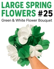 Large 25 SPRING FLOWERS BOUQUET White Green Paper Magic Trick Appearing Pop Open