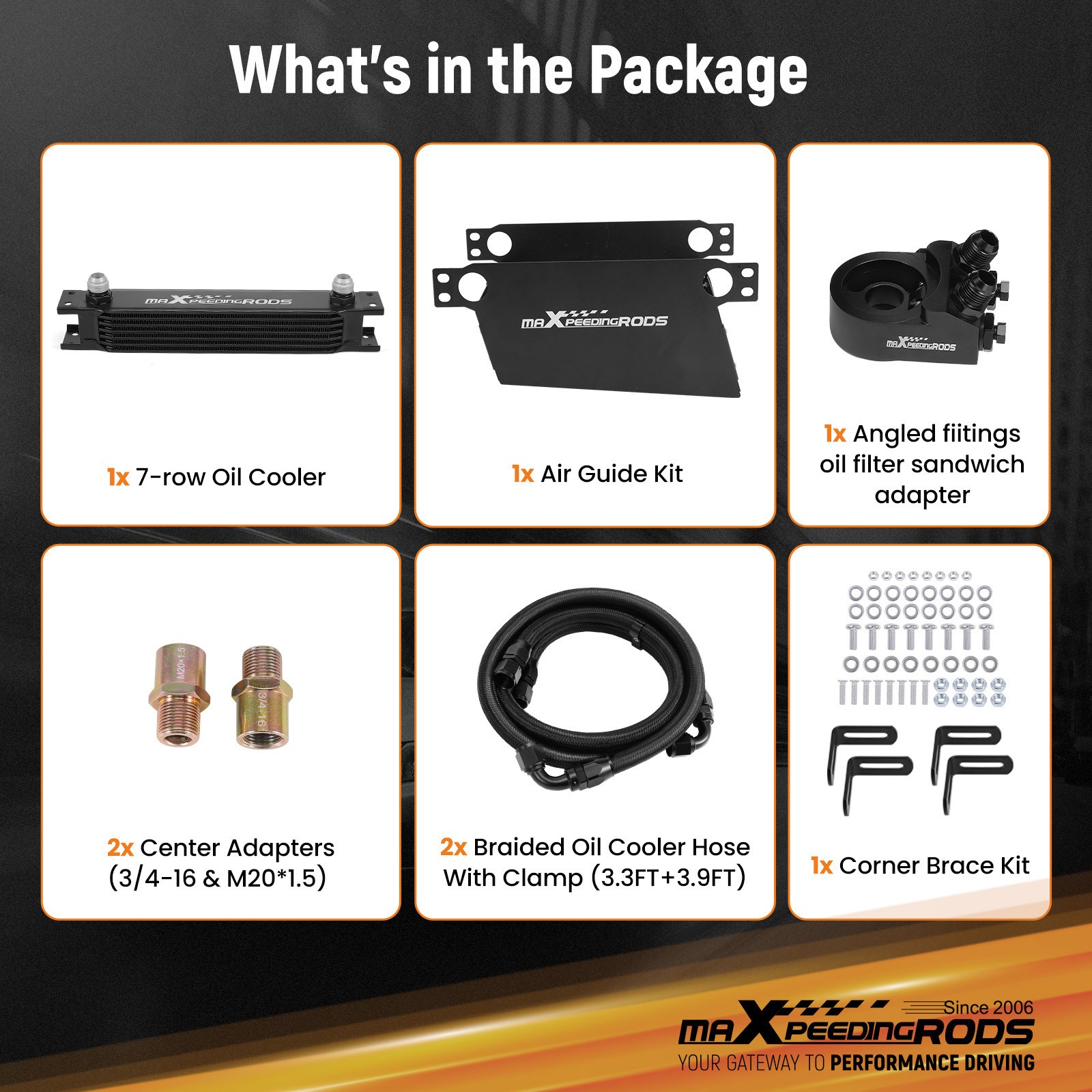 Universal Transmission Oil Cooler 7 Row 10AN w/Thermostatic Sandwich Adapter