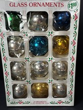 Box of 12 Vintage Multicolor Glass Ornaments McCrory Made In USA